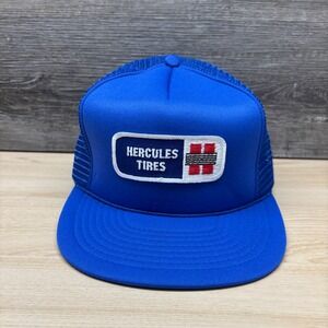 Vintage Hercules Tires Hat Cap Snap Back Blue Trucker Mesh Automotive